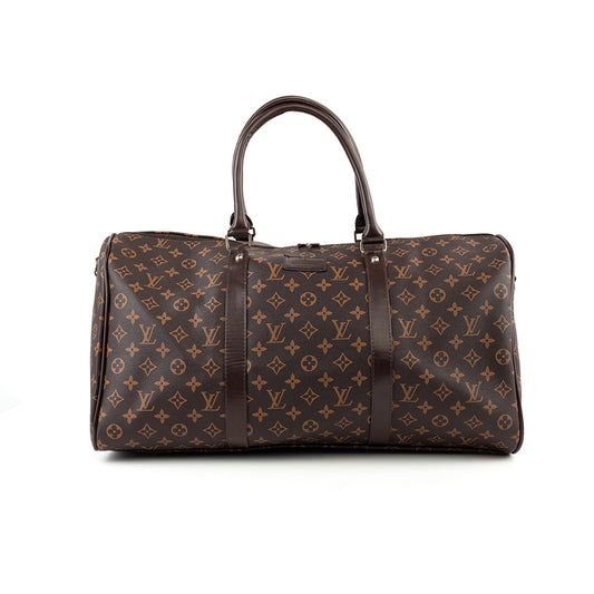 Brown LV patterned large leather handbag from Velda Store, spacious and elegant.