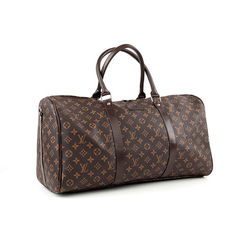 Brown LV patterned large leather handbag from Velda Store, spacious and elegant.