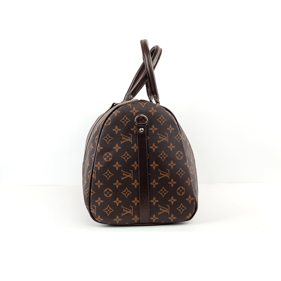 Brown LV patterned large leather handbag from Velda Store, spacious and elegant.