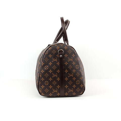 Brown LV patterned large leather handbag from Velda Store, spacious and elegant.