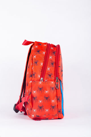 Red backpack with black patterns on a white background