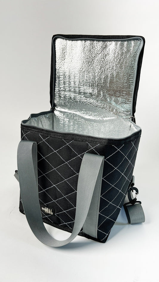 black Embroidered Thermal Bag from Velda Store, waterproof and insulated.