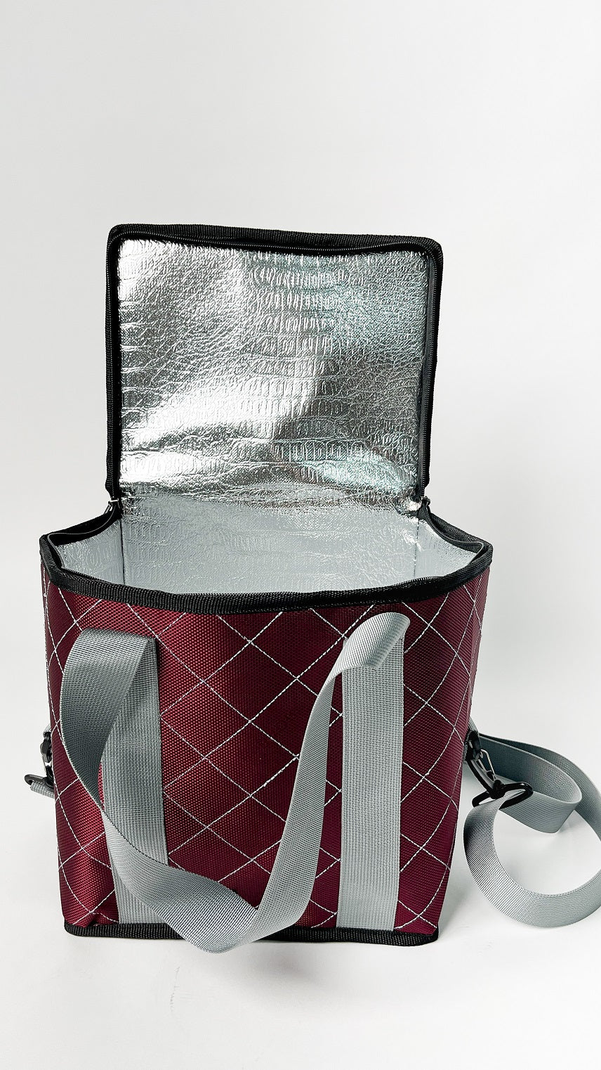 Burgundy Embroidered Thermal Bag from Velda Store, waterproof and insulated.
