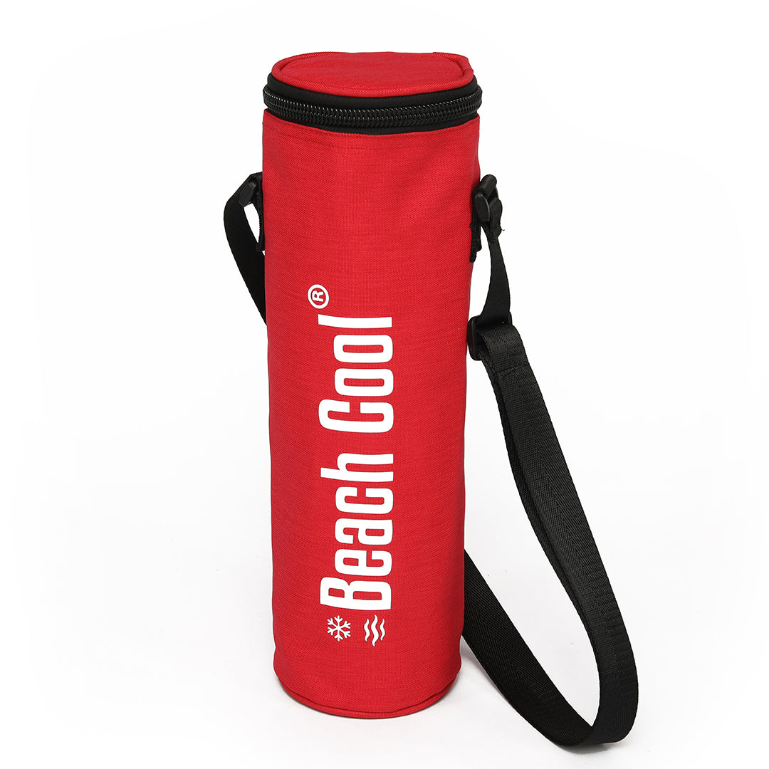 Red Beach Cool Bag from Velda Store, insulated and compact 34x10 cm.